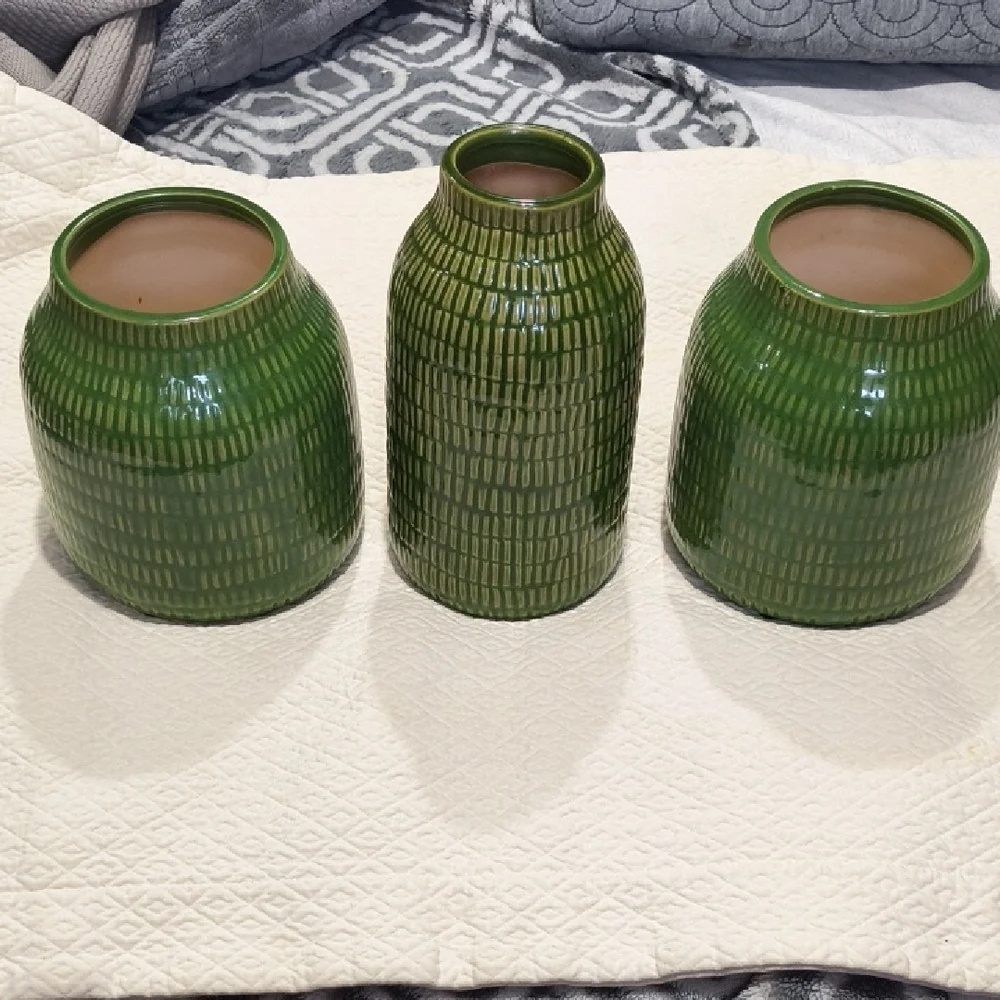 Crate & Barrel Verde Vase Set - 2 Small and 1 Medium